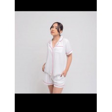 Piyama Wanita Premium Soft Satin Putih – Setelan Tidur Elegan Lengan Pendek